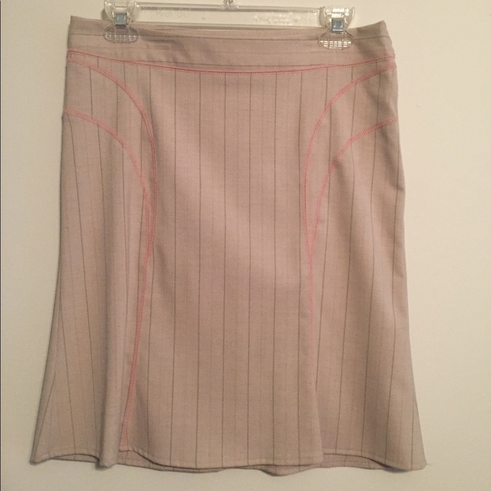 Pencil skirt - tan with stripes & contrast stitch
